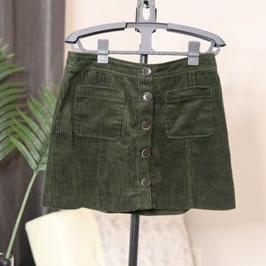 Zara Green Button Down Corduroy Mini Skirt